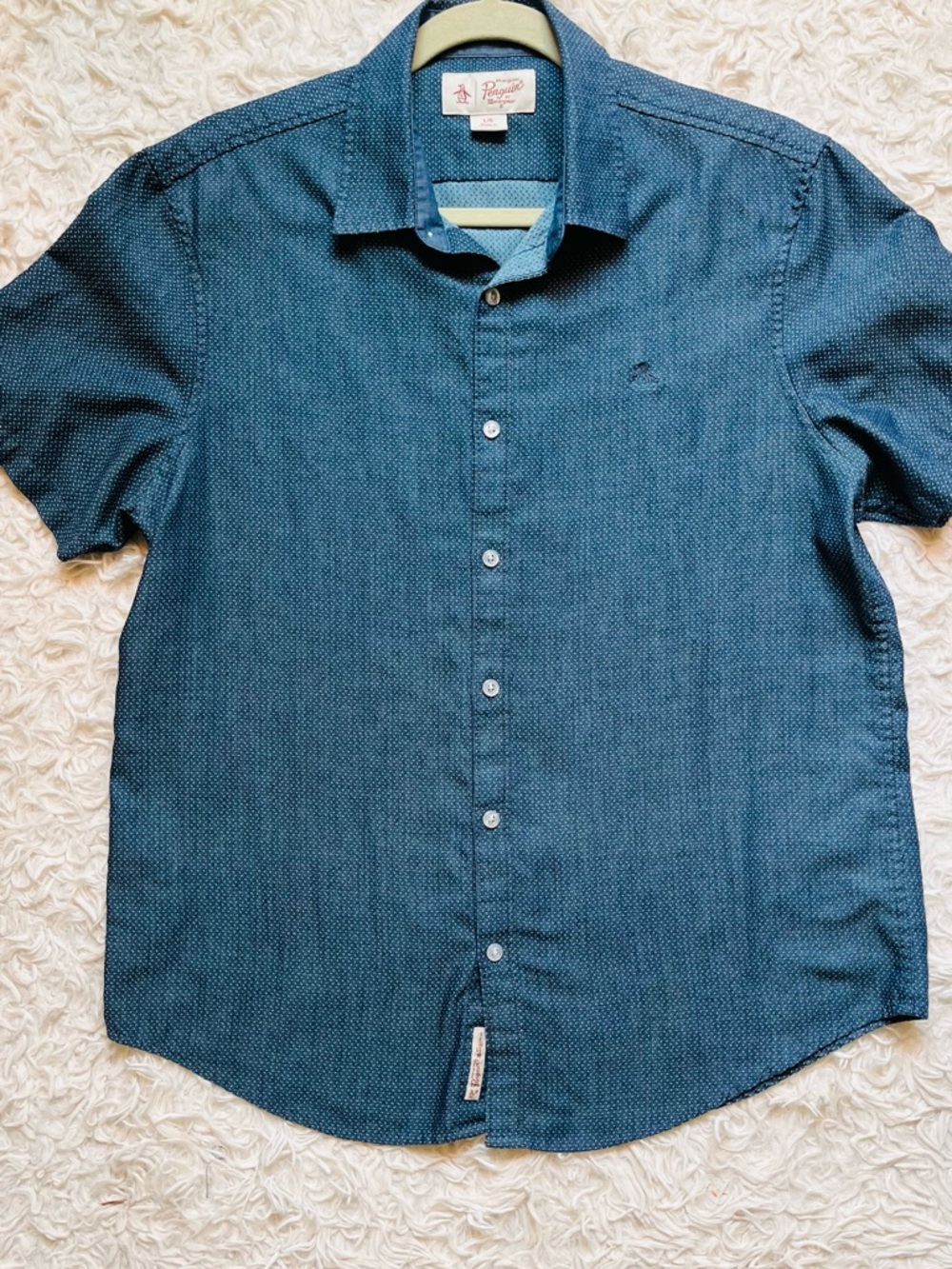Original Penguin Teal-Blue Short Sleeve Button-Down Shirt